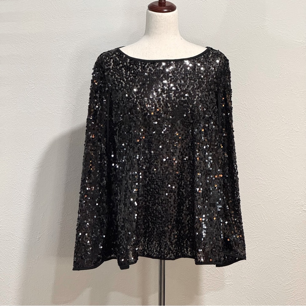 VT Luxe Black Sequin Women's Cape Top Size L